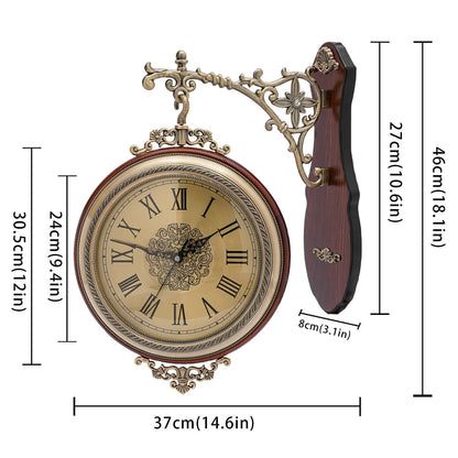 12" Double Sided Antique Style Wall Clock for Home Decor