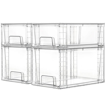 4 Pack Clear Stackable Storage Drawers for Under Sink and Kitchen