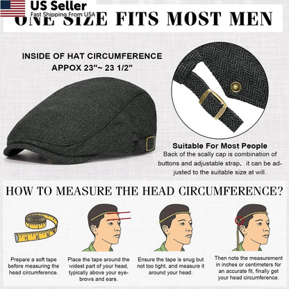 2X Newsboy Cap for Men - Adjustable, Black & Light Brown