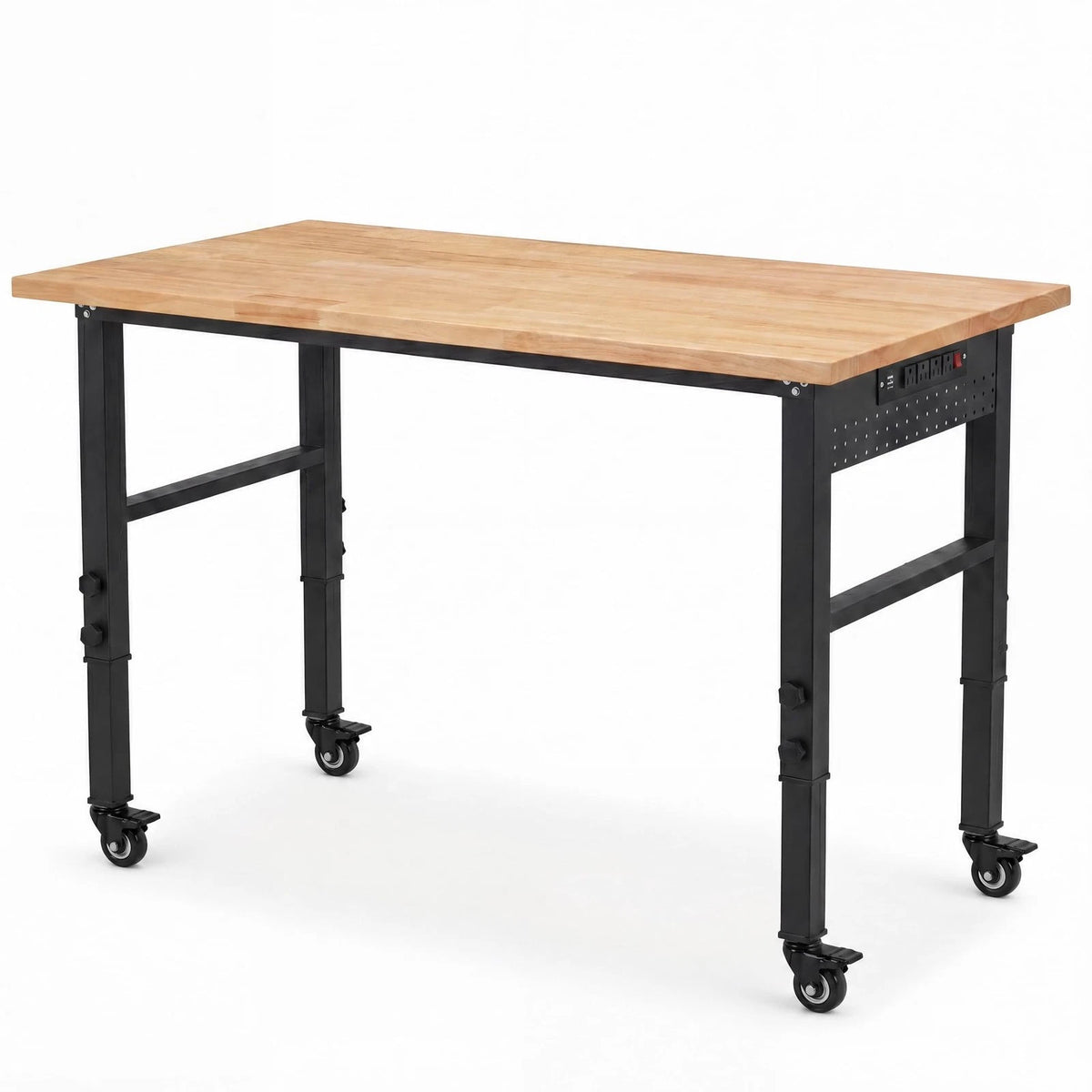 48" Adjustable Height Workbench with Wheels and Rubberwood Top