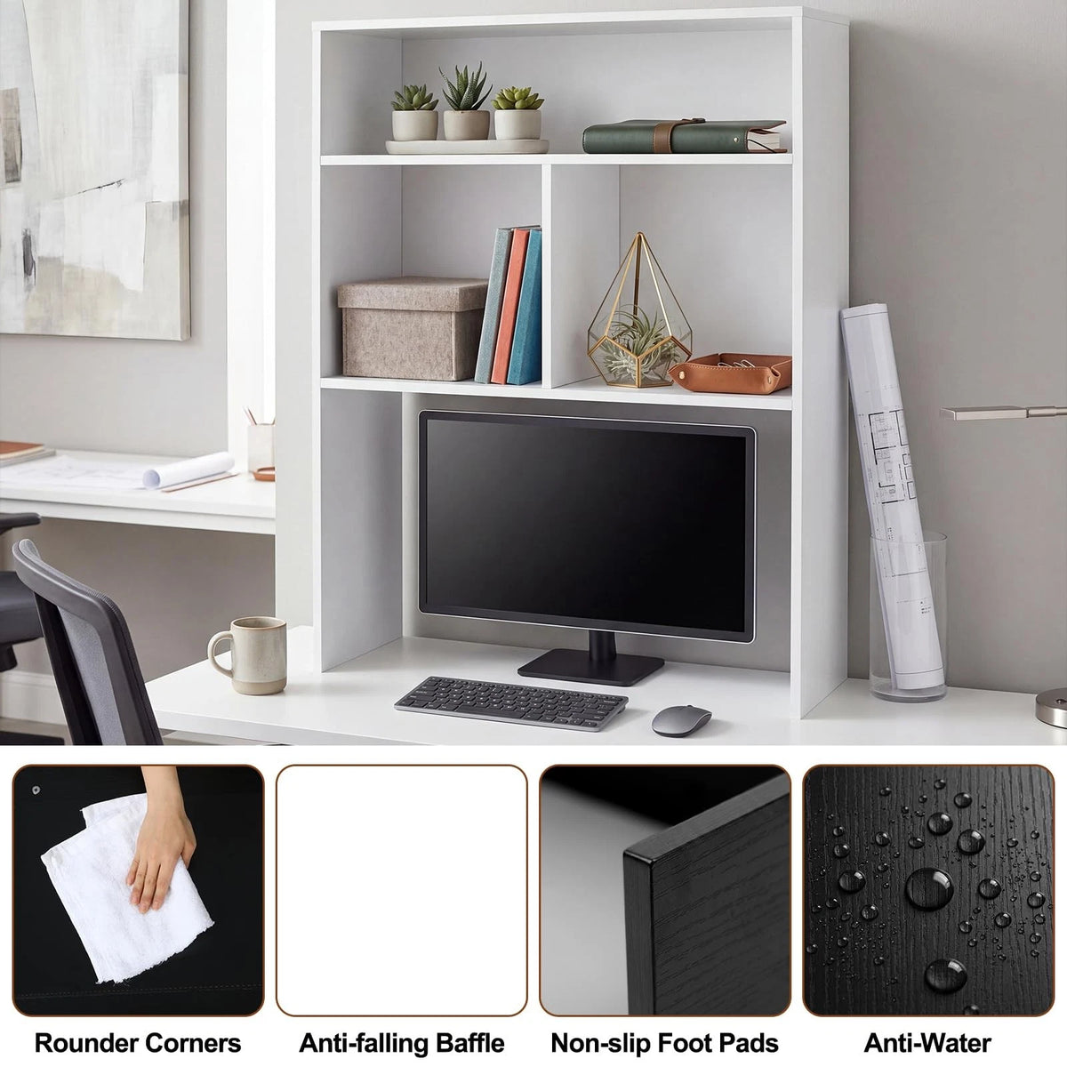 Desk Hutch for Dorm Room (Extra Deep, Tall, White)