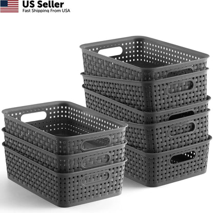 8 Pack Plastic Storage Baskets 10.6" L x 7.2" W x 3.2" H, Gray