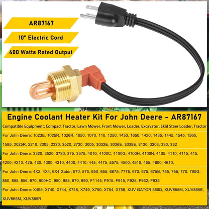 Engine Block Coolant Heater Kit for John Deere Compact Utility Tractor