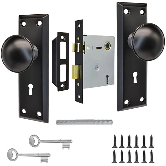 Mortise Lock Set for Interior Door with Skeleton Key (Antique Vintage)