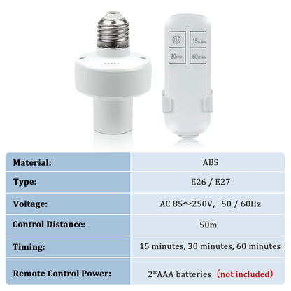 Wireless Remote Control E27 Screw Bulb Base Holder for