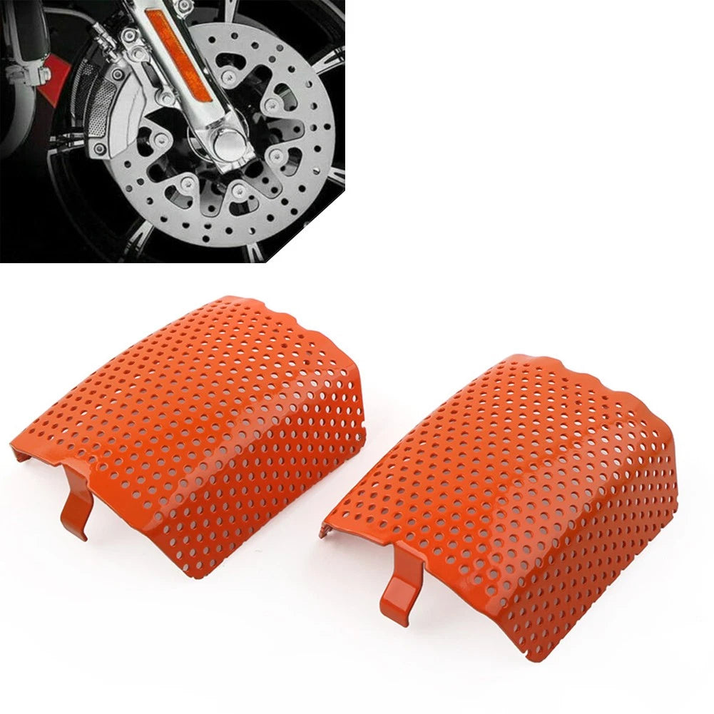2Pcs Orange Steel Front Caliper Screen Inserts for Harley V-Rod (2006–2019)