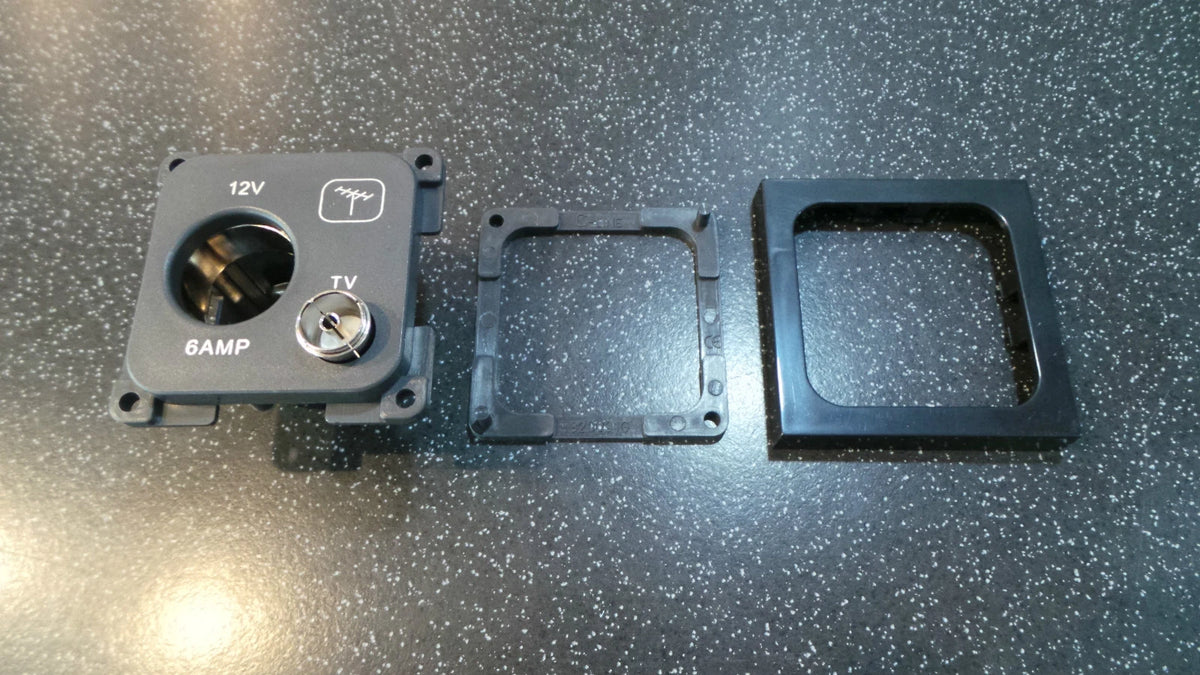 12V Socket & TV Socket with Gloss Black Facia Plate for Caravan Motorhome