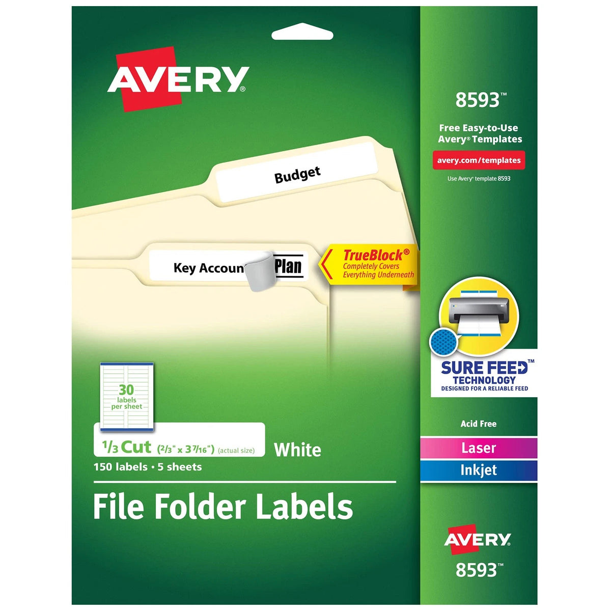 File Folder Labels, 2/3" x 3-7/16", White, TrueBlock Technology