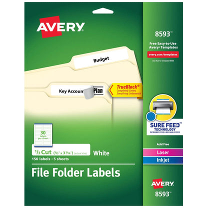 File Folder Labels, 2/3" x 3-7/16", White, TrueBlock Technology