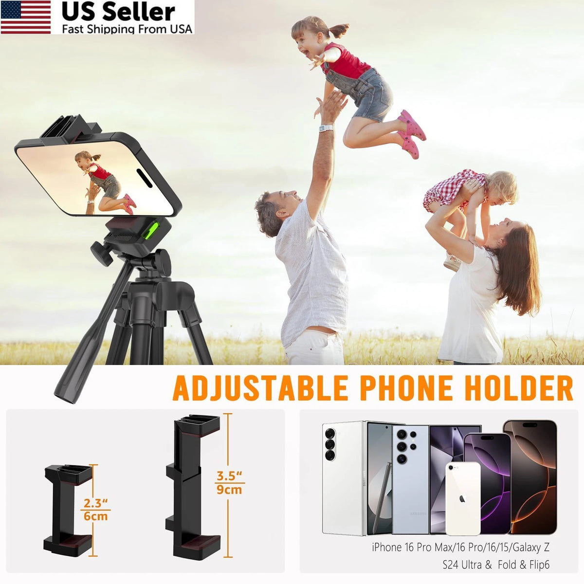 53'' Phone & Camera Mount Tripod Stand with Remote for Universal Use