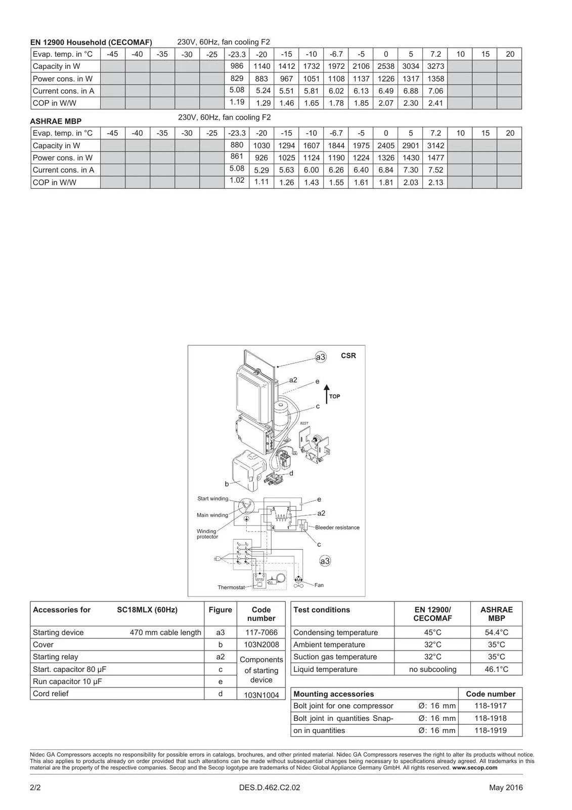 Secop SC18MLX.2 Hermetic Refrigeration Compressor for (230V)