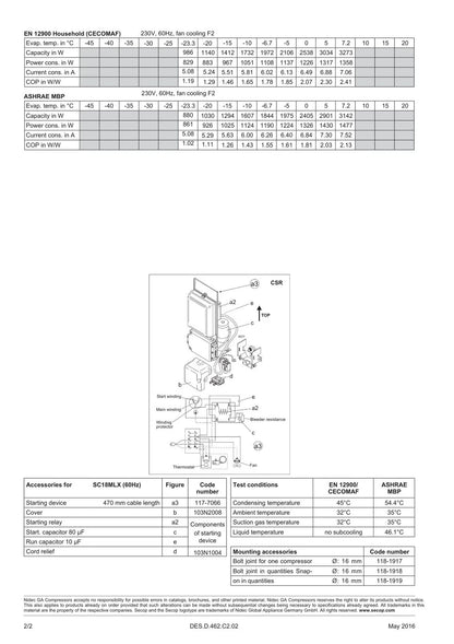 Secop SC18MLX.2 Hermetic Refrigeration Compressor for (230V)
