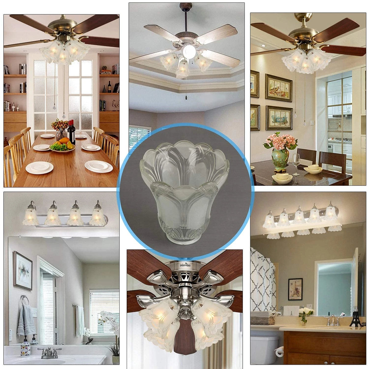 2 Pack Bell Shaped Glass Shade Replacement Globe for Light Fixture
