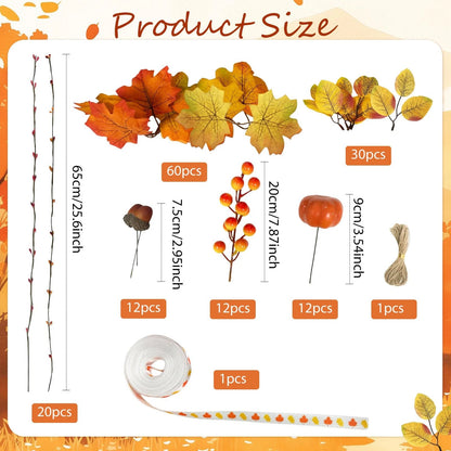 178 PCS Mini Fall Wreath Decorations Kits for DIY Thanksgiving Decor