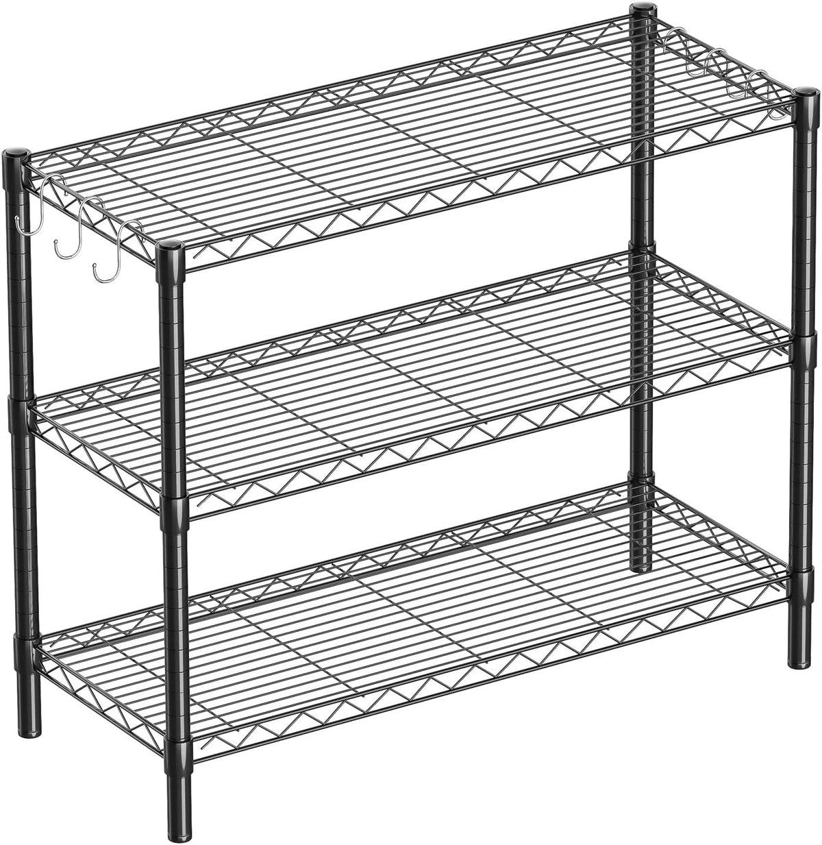3-Tier Black Powder-Coated Wire Shelving Unit for Home & Office