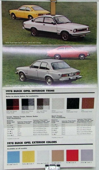 Buick Opel Interior Exterior Colors Specifications Sales Folder (1978)