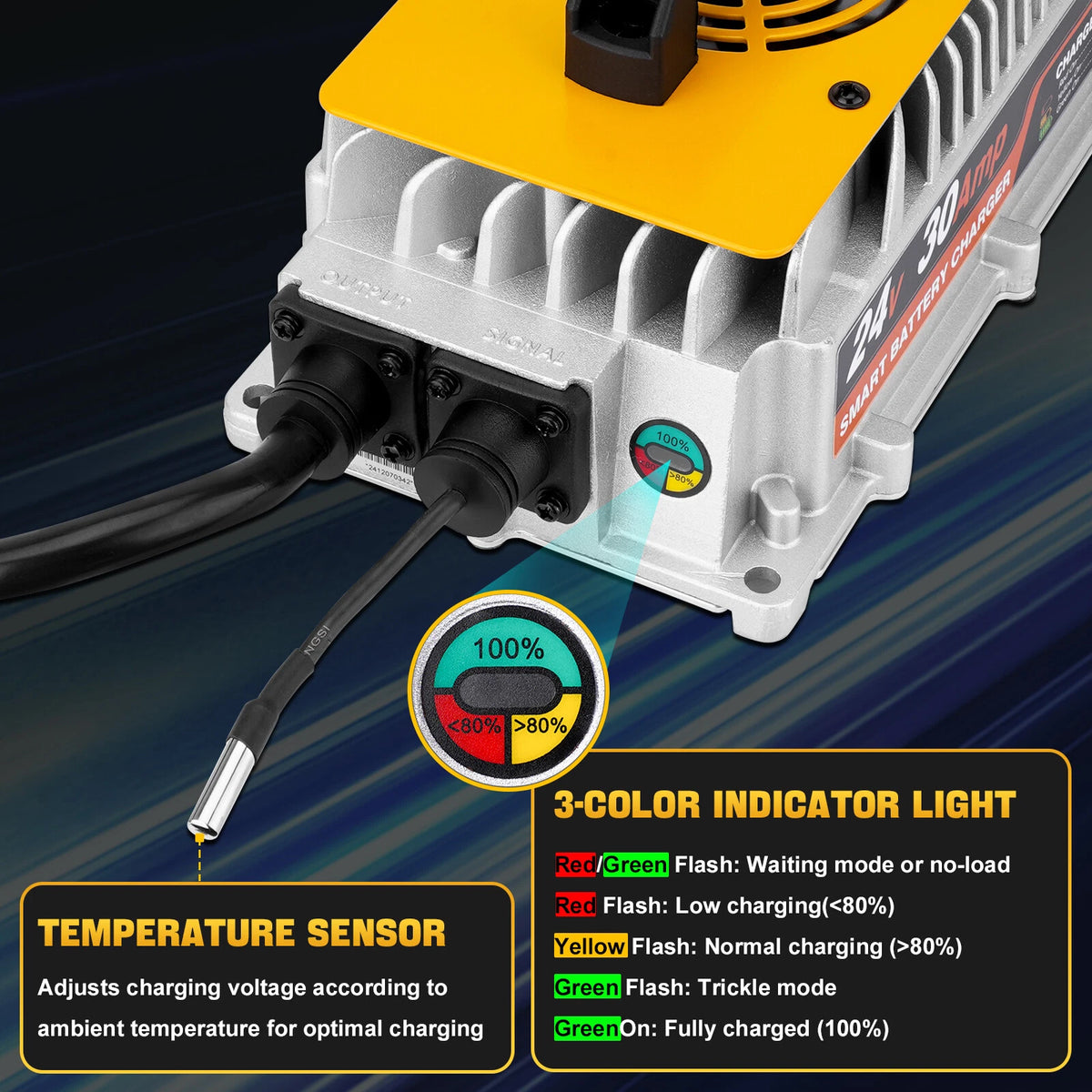 24V 30A Forklift Battery Charger with LED Light and Anderson Plug