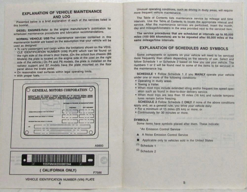Maintenance Schedule Booklet for GMC Medium Duty Truck (1990)