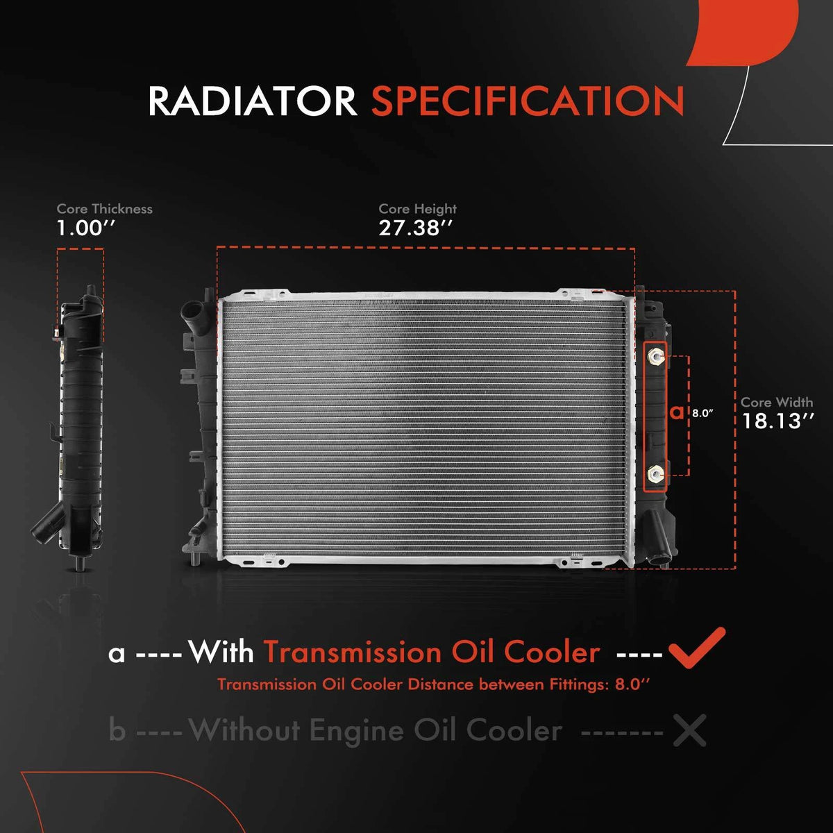 Radiator w/ Oil Cooler for Ford Crown Victoria Lincoln Mercury (1995–1997) F5VY8005C, F5VH8005AC, F5VH8005AD, F5VH8005BB, CU1737