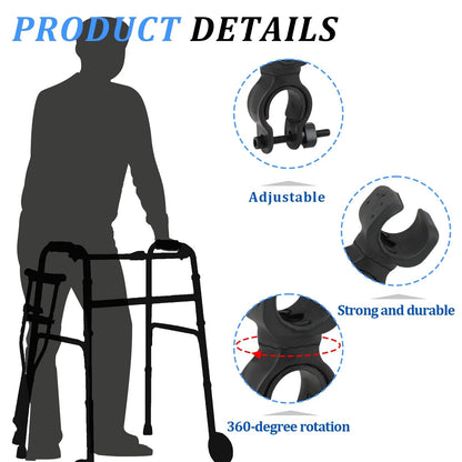 2X Cane Holder for Walker, Universal Rollator, Black