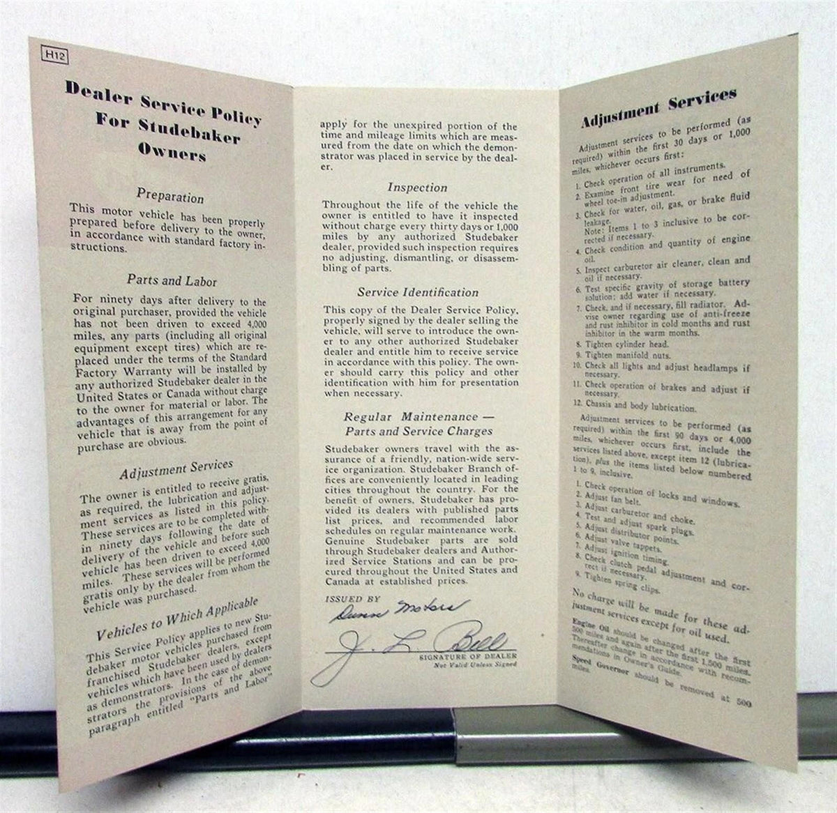 1946 Studebaker Skyway Champion Dealer Service Policy