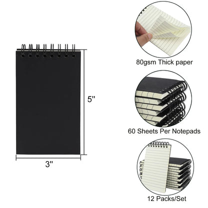 12 Pack Pocket Notebooks 3x5 Mini Spiral Notepads