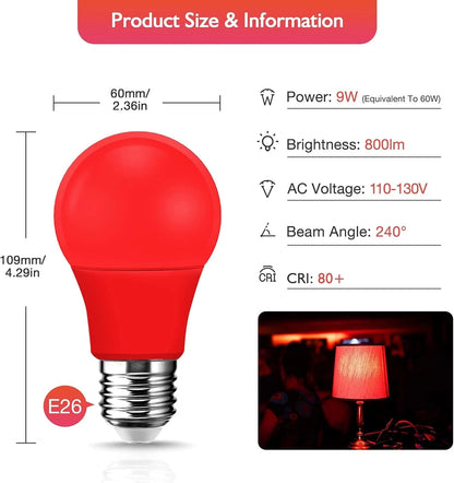 2X LED Red Light Bulb A19 for Various Applications (60W Equivalent)
