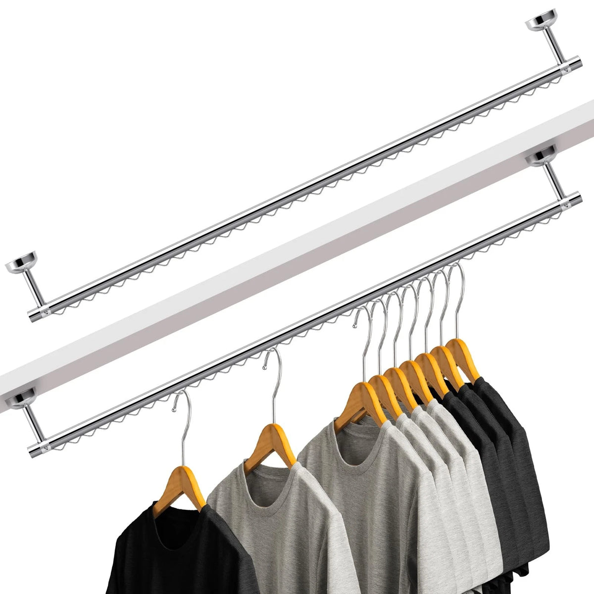 2X Closet Rail Hanging Rod for Any Closet (Adjustable)