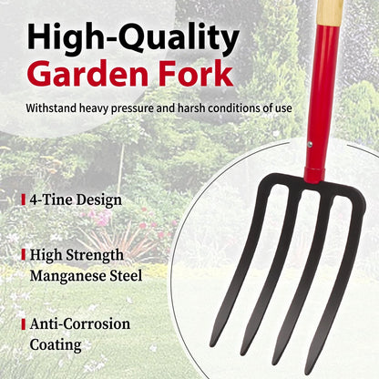 Heavy Duty Garden Fork for Digging (4 Tines)