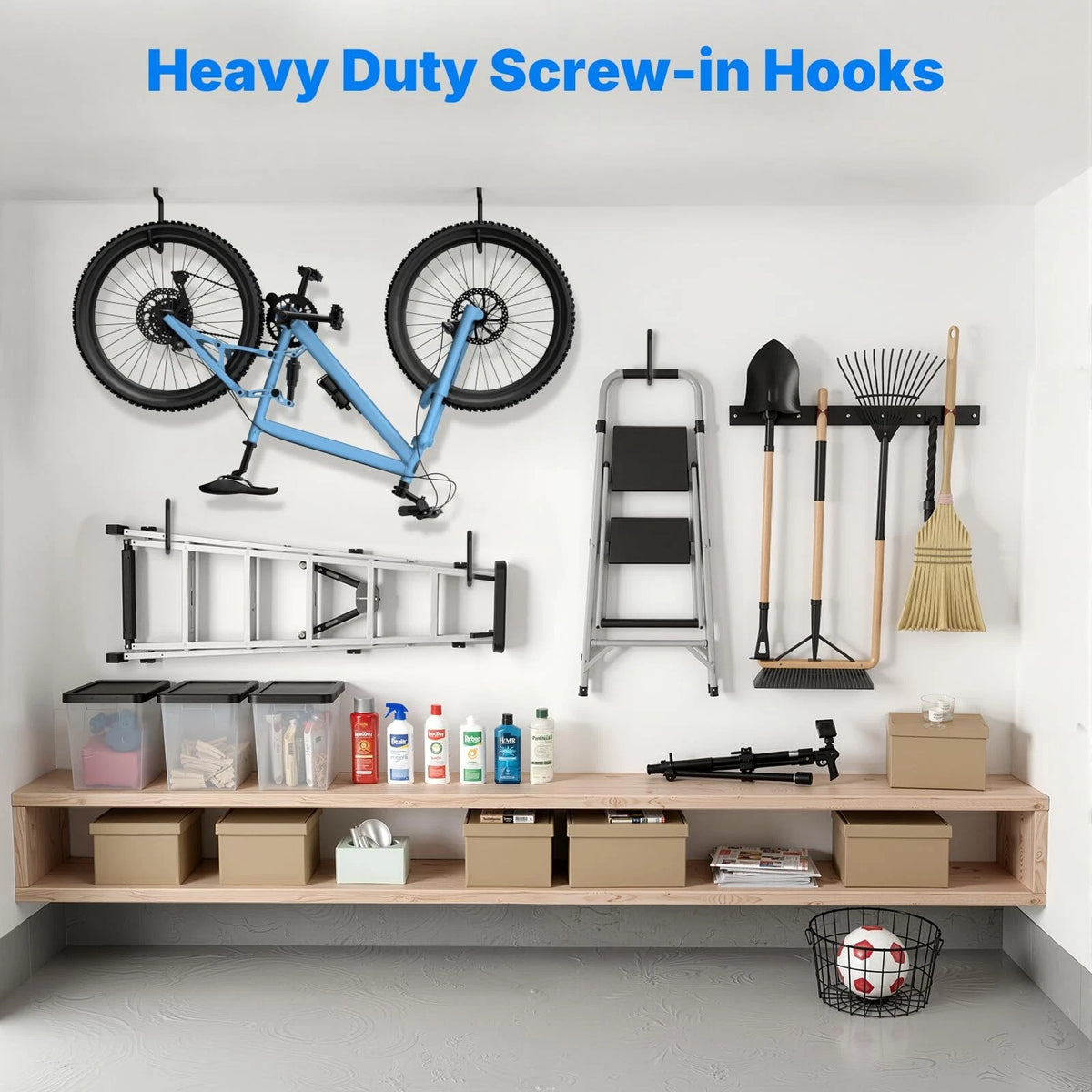 4X Screw-in Bike Hooks for Wall and Ceiling (8-inch)