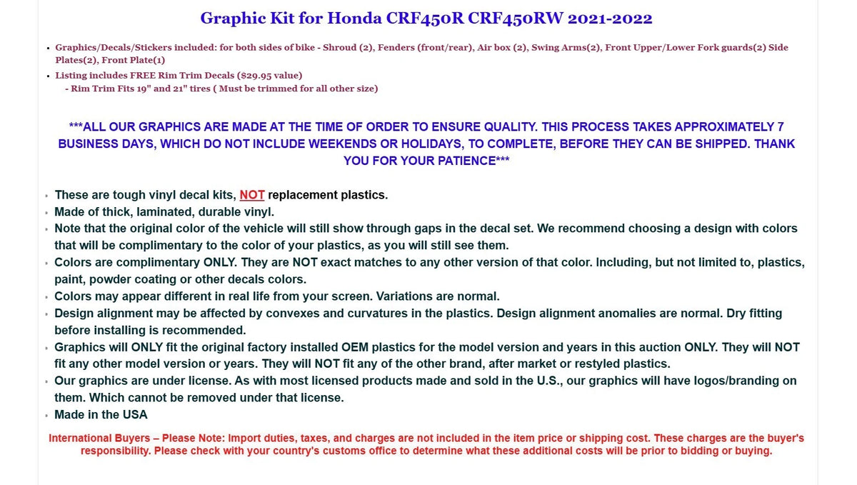 Graphics Stickers +#PLT/RIM Decals for Honda CRF450R CRF450RW (2021–2022)