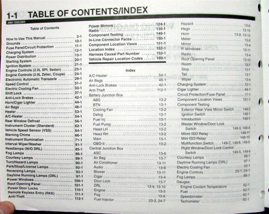 Electrical Wiring Diagram Service Manual for Ford Escort (2001)