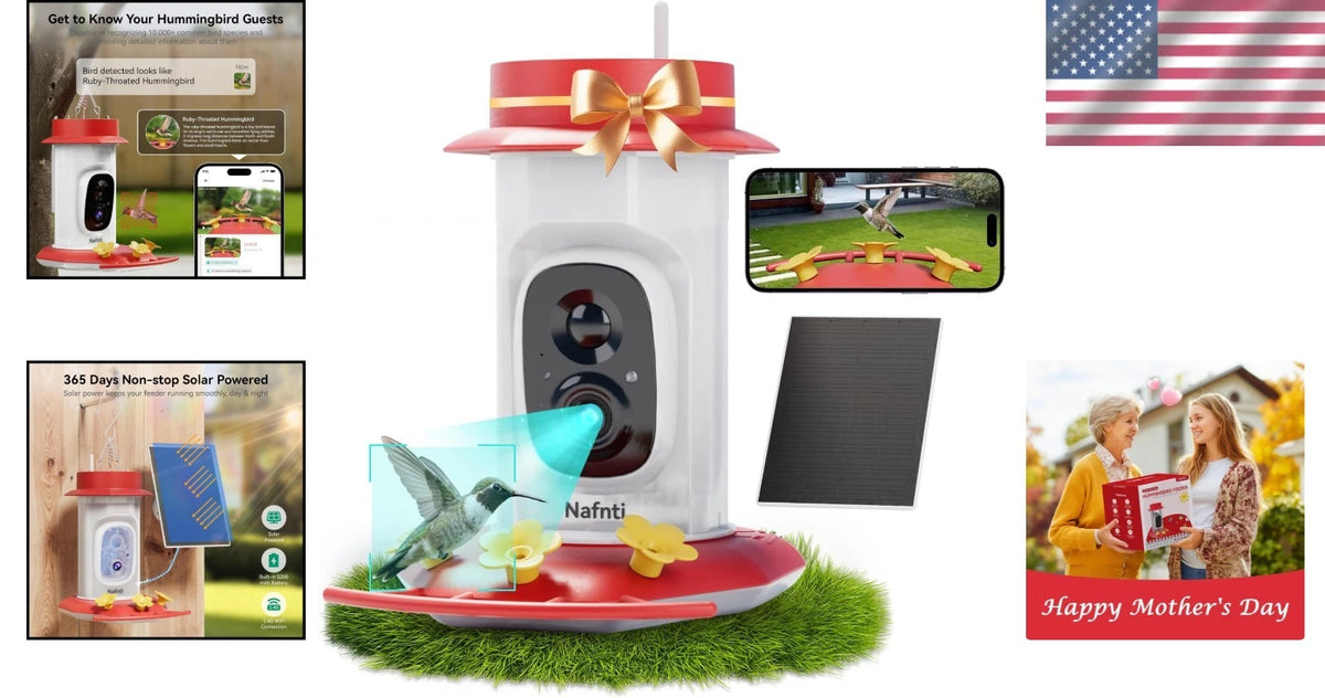 Solar Powered Hummingbird Feeder with 2K Camera for Live Streaming