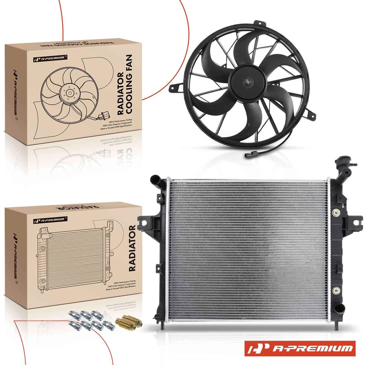 Radiator & Cooling Fan Assy Kit for Jeep Grand Cherokee WJ (1999–2000) 52079425AB, 52079425AC, 52079425AD, 52079425AE