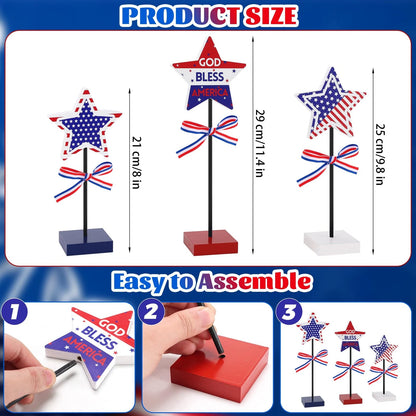 5Pcs Wooden Star Table Decorations for 4th of July (2023)
