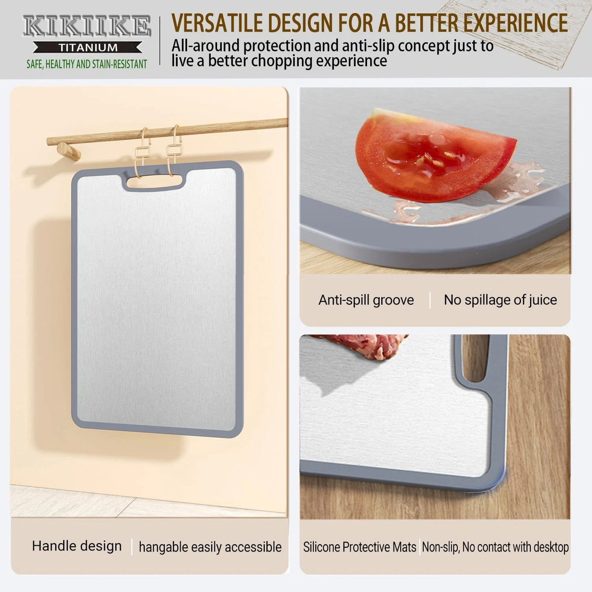 Titanium Cutting Board Small (11.5"L x 8"W) - Metallic Silver Gray