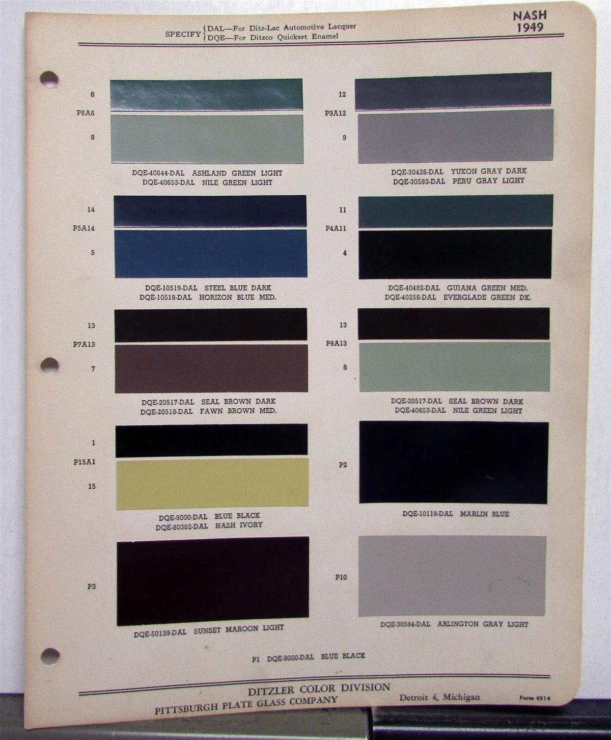 Color Paint Chips Leaflet for Nash Ambassador (1949)