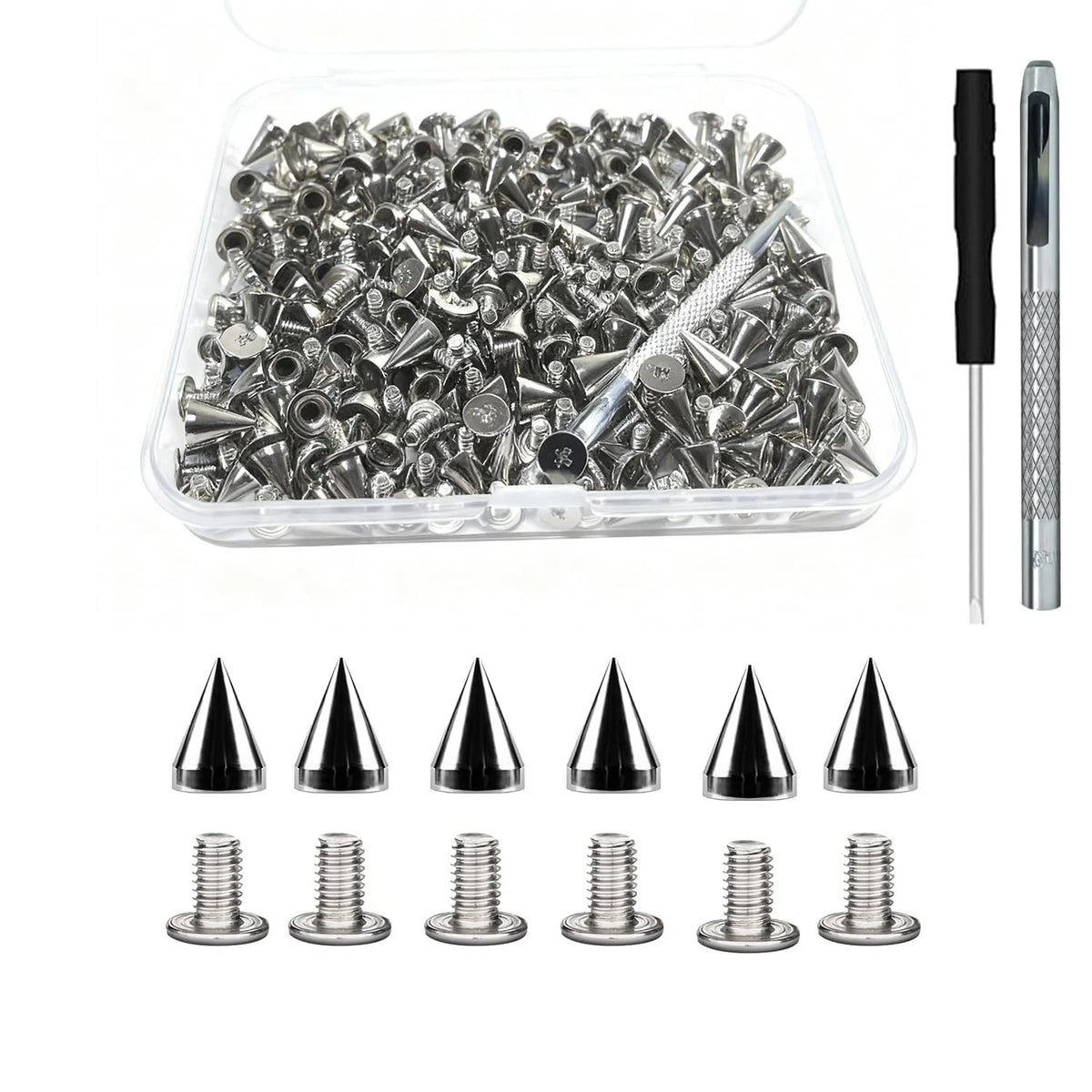 120 Pairs Silver Cone Spikes and Screws for Jackets and Belts