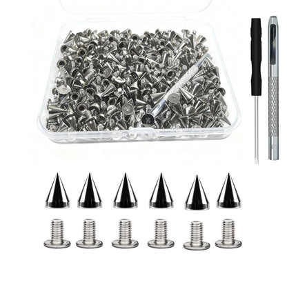 120 Pairs Silver Cone Spikes and Screws for Jackets and Belts
