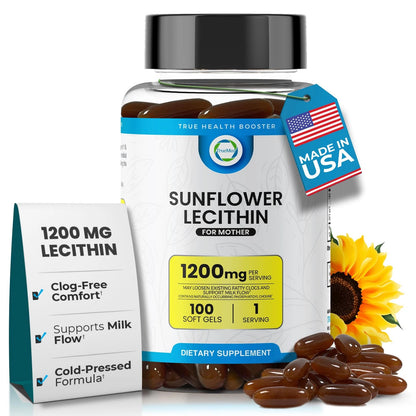 Organic Sunflower Lecithin 1200mg for Breastfeeding Support (100 Count)
