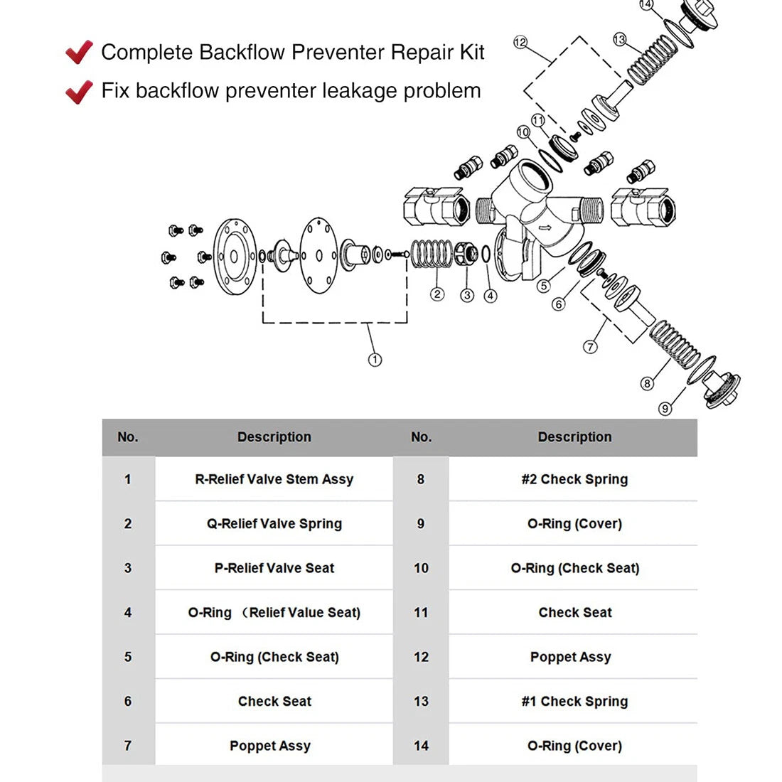 Complete Repair Kit for Zurn Wilkins Backflow Preventer 975XL & 975XL2