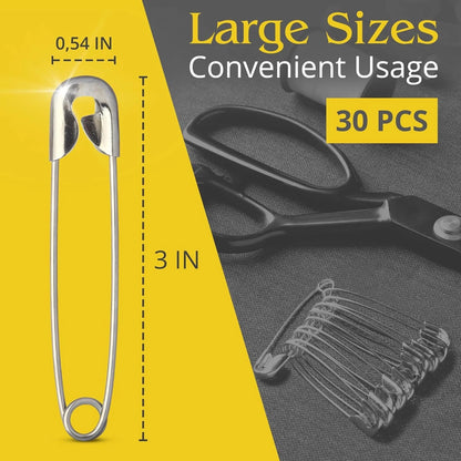 30 Pack Extra Large Safety Pins 3 Inch for Sewing