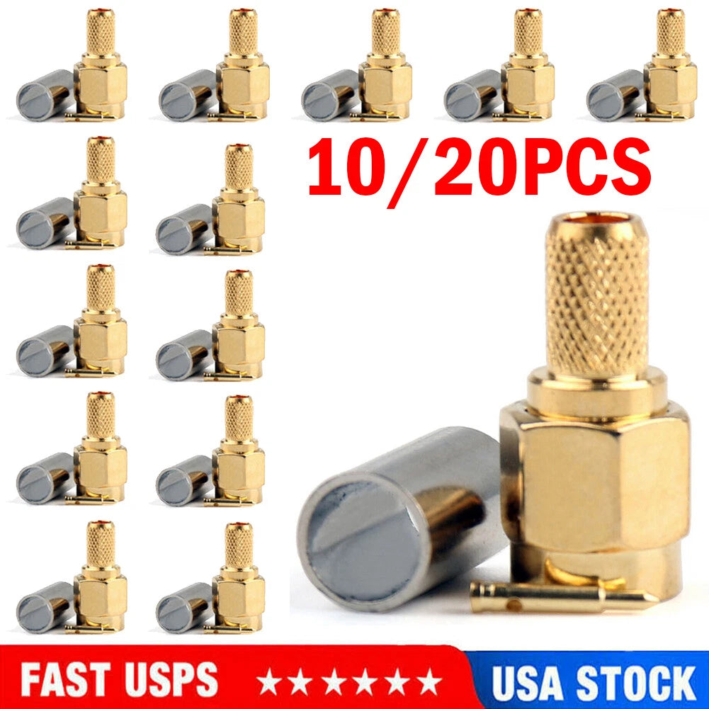 10X SMA Male Plug Crimp Connector for RG58 RG142 LMR195 RG400 Cable