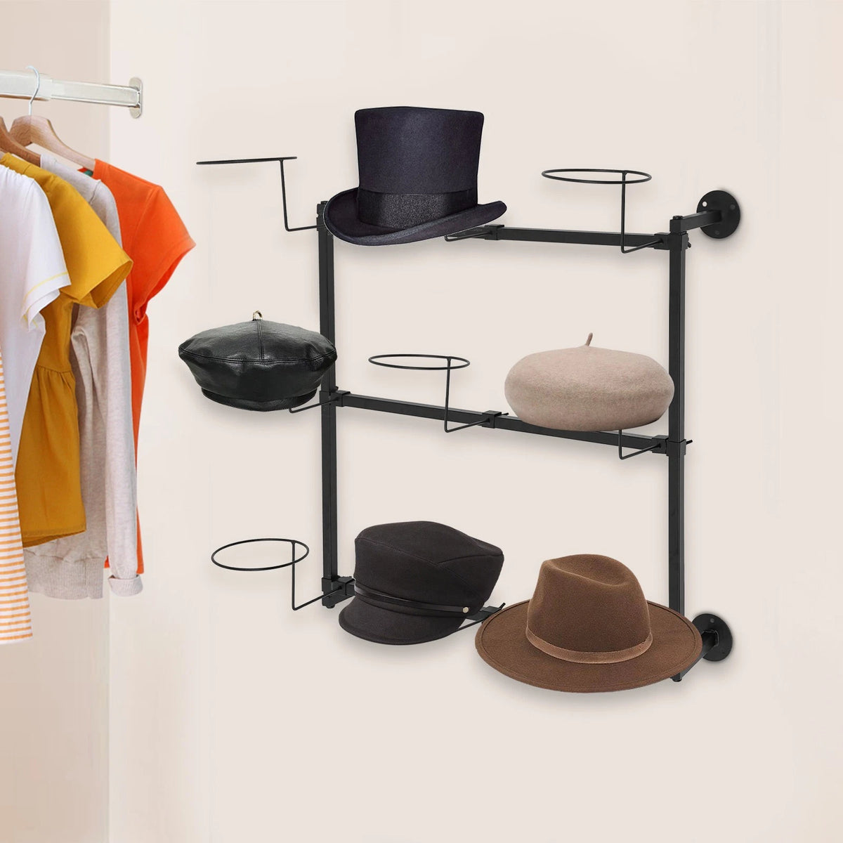 3-Tier Flexible Wall Mount Hat Rack for Home Storage