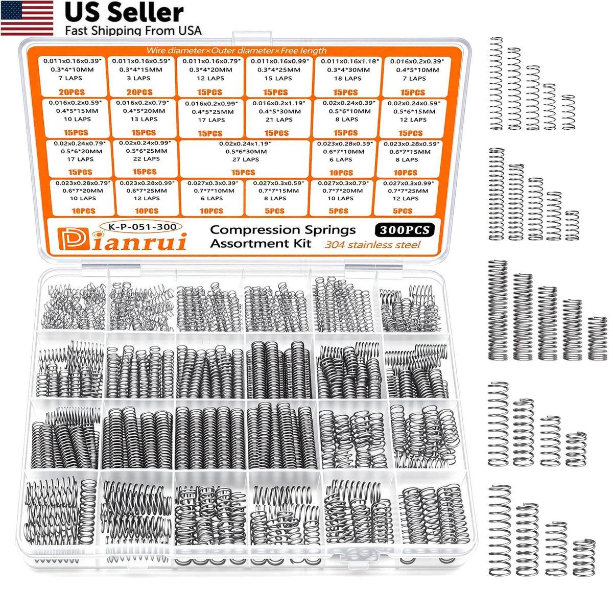 300PCS Compression Springs Assortment Kit (23 Sizes)