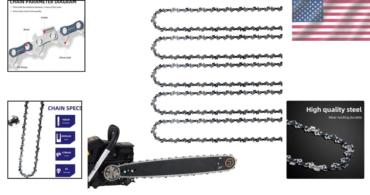 5-Pack 16" Chainsaw Chain Set, .043" Gauge, 3/8" Pitch