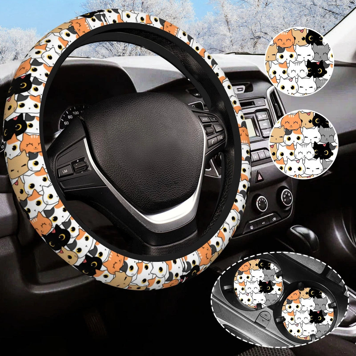 Cute Cat Steering Wheel Cover for Universal Vehicles (14.5 Inch)