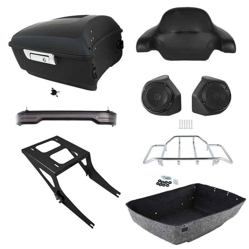 King Trunk Backrest Speakers LED Light Mount Rack for Harley Fat Boy 2008–2017