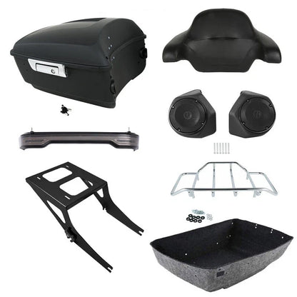 King Trunk Backrest Speakers LED Light Mount Rack for Harley Fat Boy 2008–2017