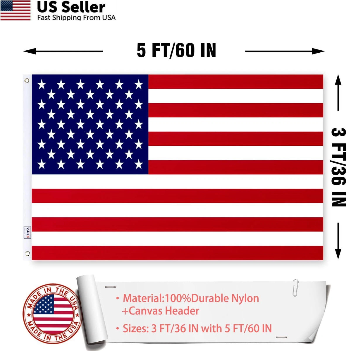 3x5 Embroidered US Flag - Double Sided Outdoor Flag